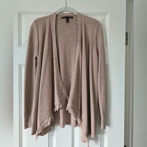 WHBM WOMEN'S TAN LONG SLEEVE SWEATER CARDIGAN WITH WATERFALL FRONT IN SIZE MEDIU